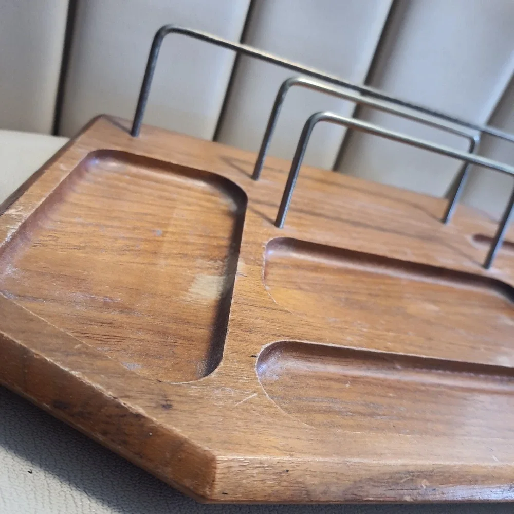 Vintage Setwell Genuine Walnut Wood Brass Dresser Desk Valet Caddy Tray MCM USA